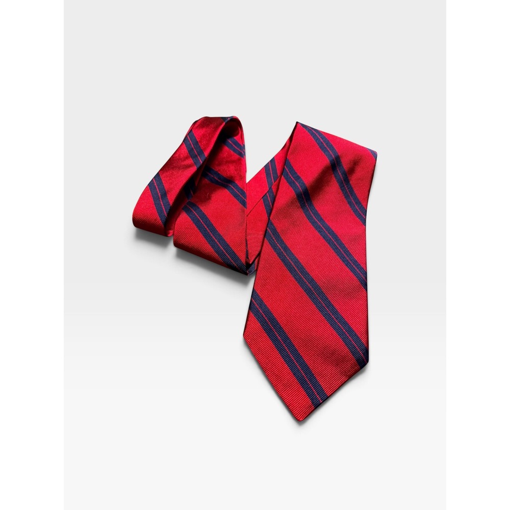 Lauren Ralph Lauren Mens Red Navy Repp Stripe Silk Tie Made in USA 3.5" Bell